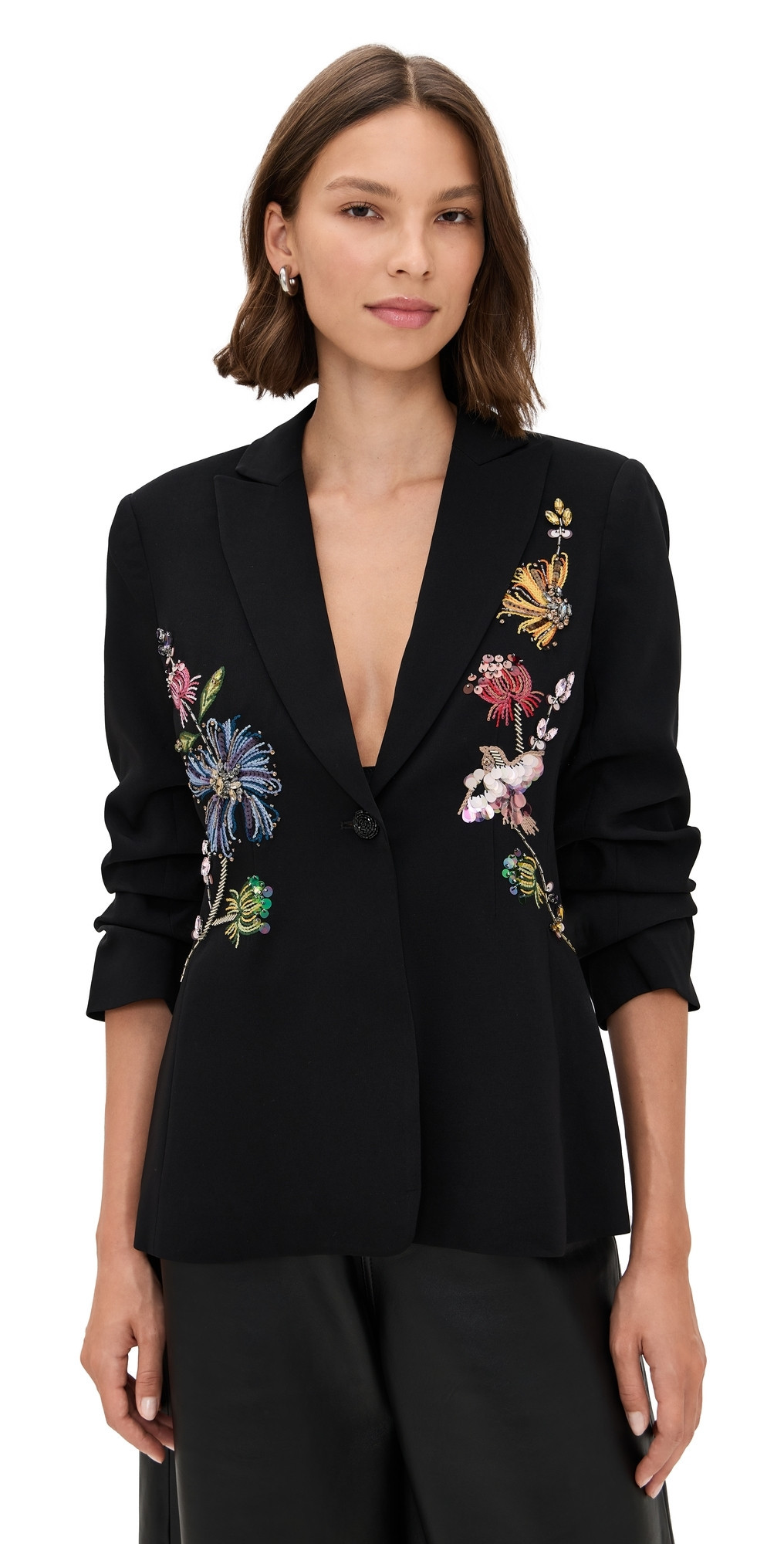 Cinq à Sept Floral Mixed Media Scrunched Cheyenne Blazer Black/Multi 8 | Shopbop