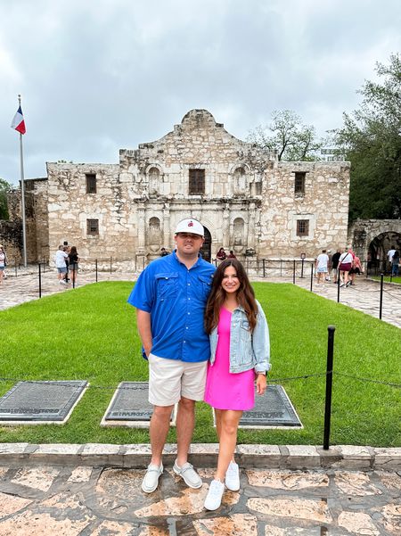 Visiting the Alamo in a hot pink one shoulder tennis dress with built in bra and shorts from amazon
Cropped trucker jean jacket from target 
White Nikes 
Anti-theft book bag that I always use when traveling 



#LTKunder50 #LTKtravel