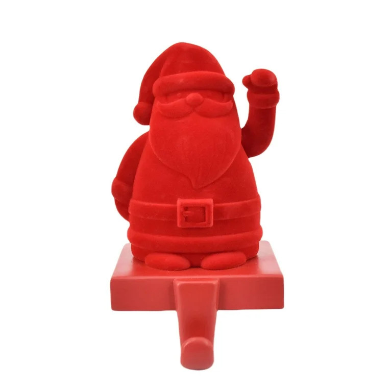 Flocked Santa with Hand Waving Function Christmas Stocking Holder, Red, 9.5", by Holiday Time | Walmart (US)
