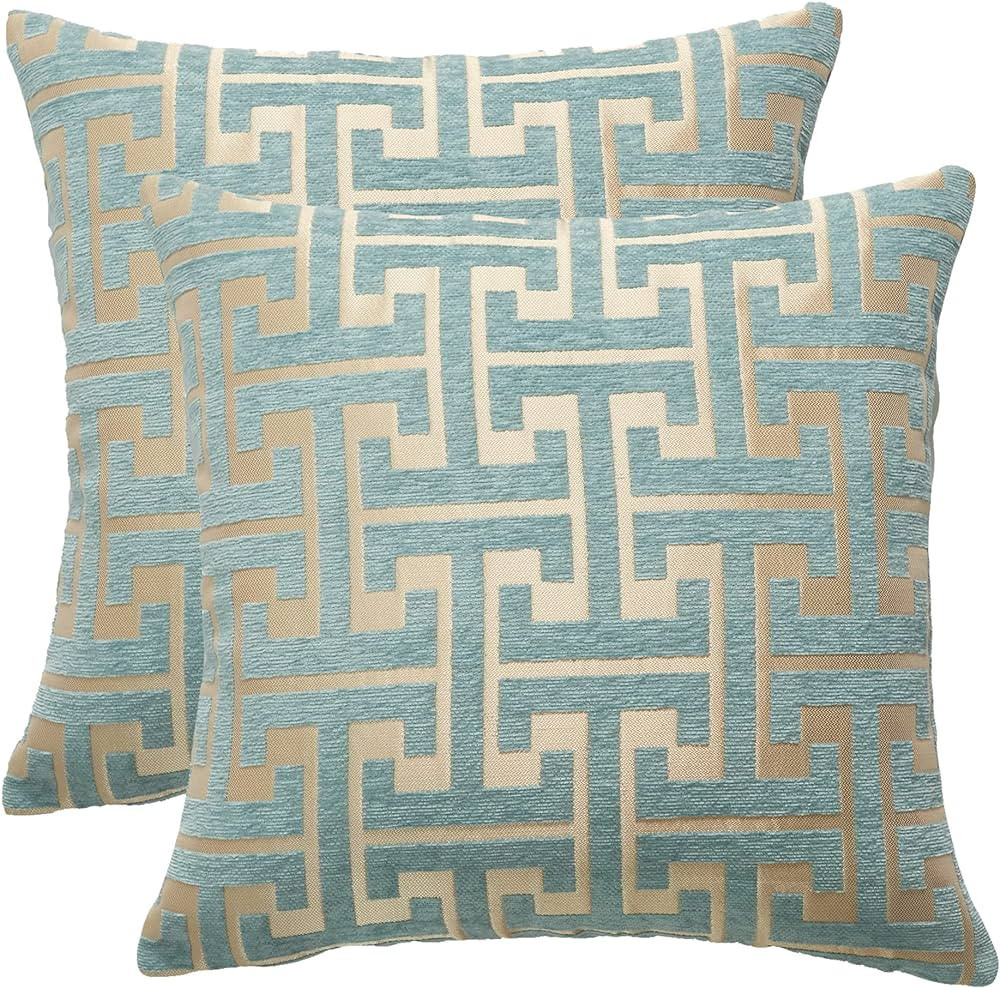 WOMHOPE Throw Pillow Covers Cases Chenille Jacquard Geometric Cushion Square Decoration Shell Pac... | Amazon (US)