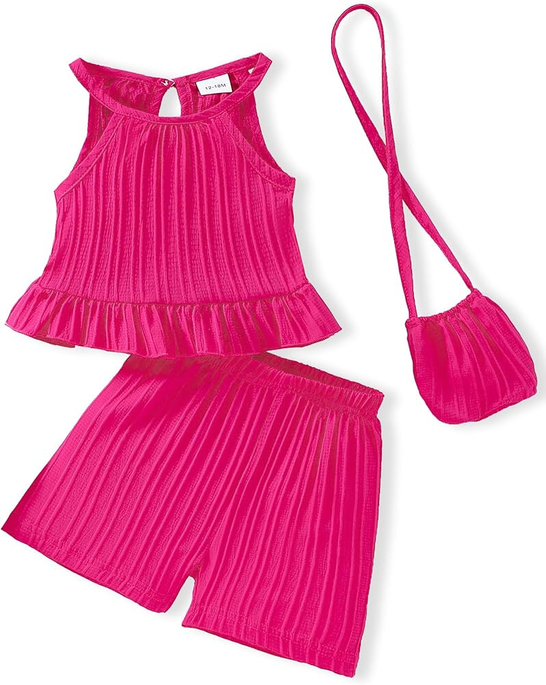 Weebaby Toddler Girl Clothes Baby Summer Outfits Sleeveless Halter Top Ruffle Short Set Cute Kids... | Amazon (US)