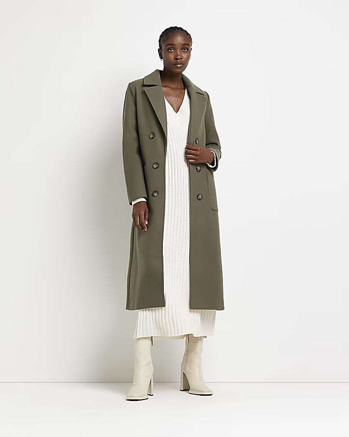 Khaki longline coat | River Island (UK & IE)