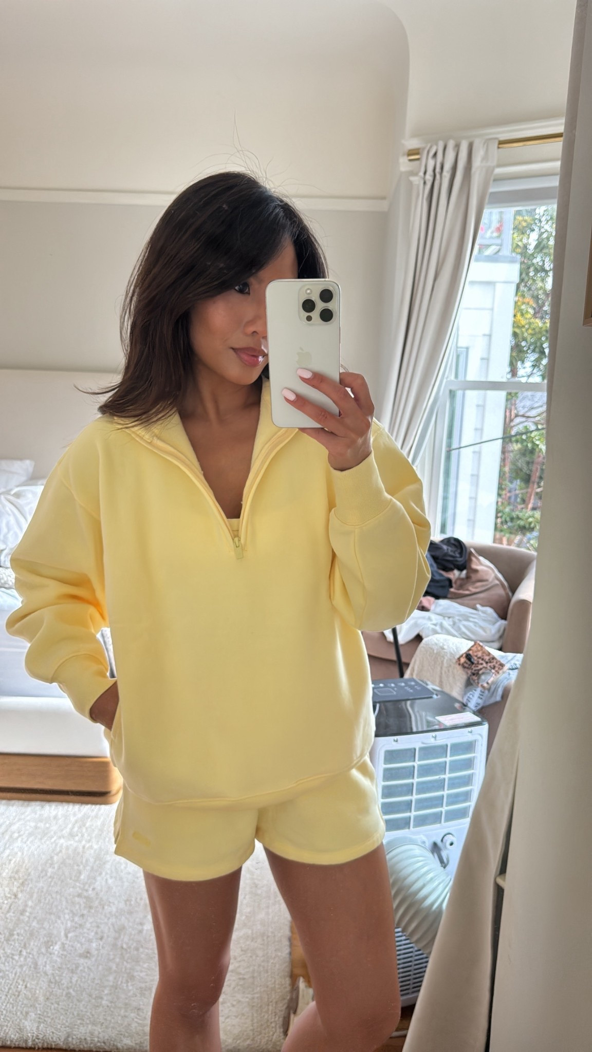The new lemonade color from Aritzia 😍💛 so fun and so perfect for summer! 

Sizing:
1/2 zip - oversized fit, I did my true size xs you could size down if you want this more fitted 
Sweatfleece shorts - mega fit in mini length, tts, xs 

#LTKPetite #LTKActive