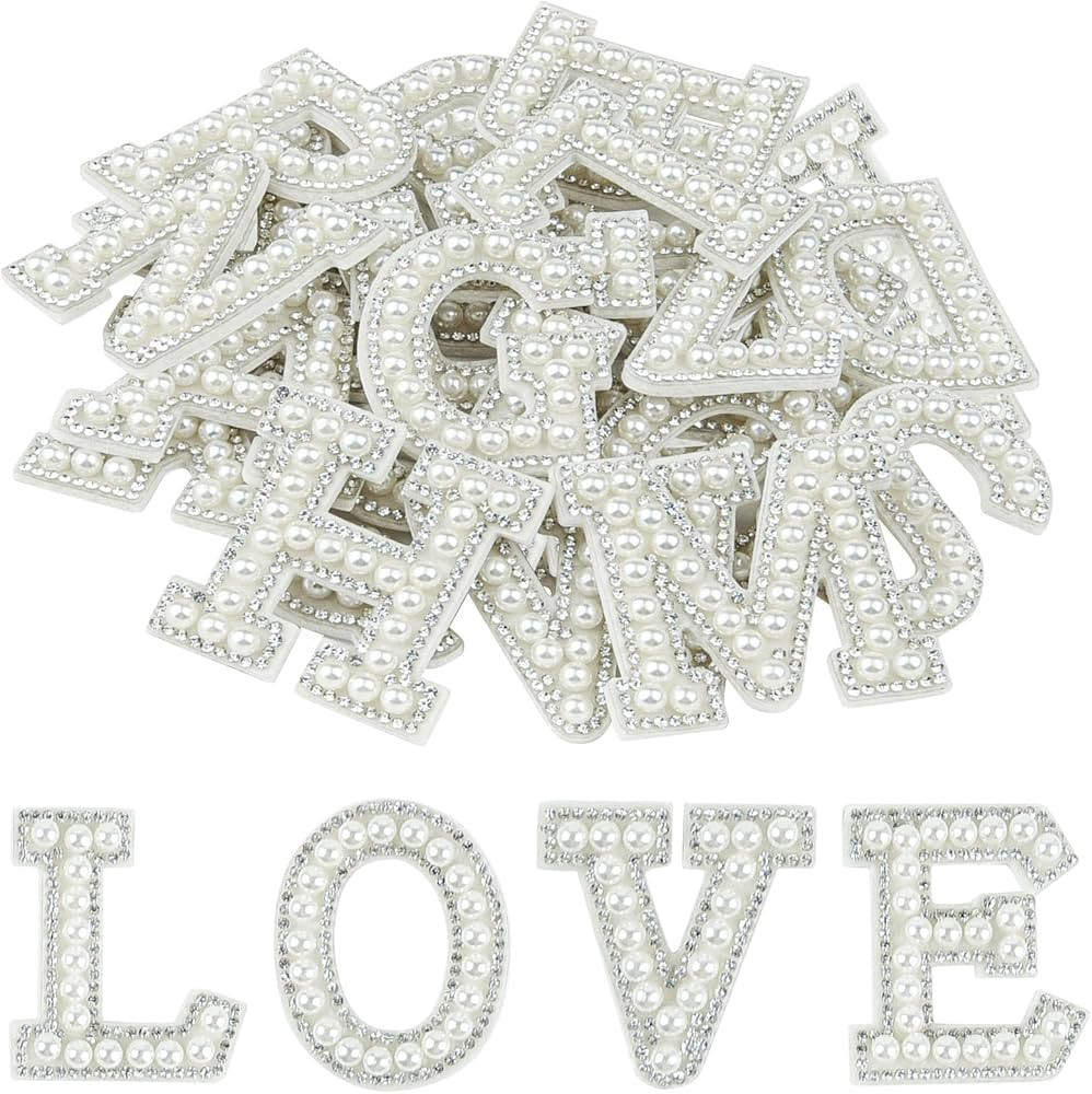 Morcheiong 26Pcs Pearl Rhinestone Letter Patches Self Adhesive A-Z, Stick on Pearl Letter Patches... | Amazon (US)