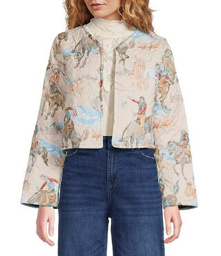 Ida Mae Home Western Print Open Front Long Sleeve Cropped Jacket | Dillard's | Dillard's