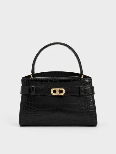 Black Aubrielle Croc-Effect Top Handle Bag | CHARLES & KEITH | Charles & Keith US