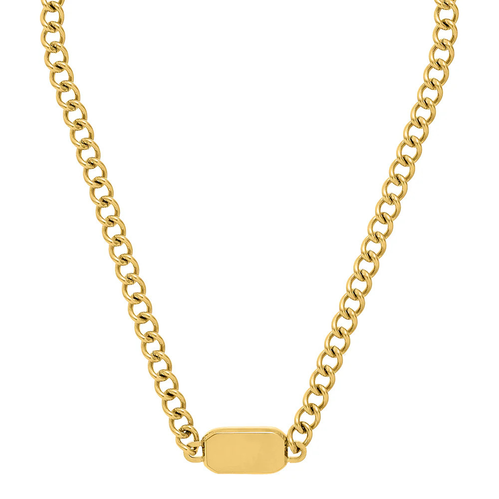 Rectangle Tag Chunky Chain Necklace - Gold | Orelia