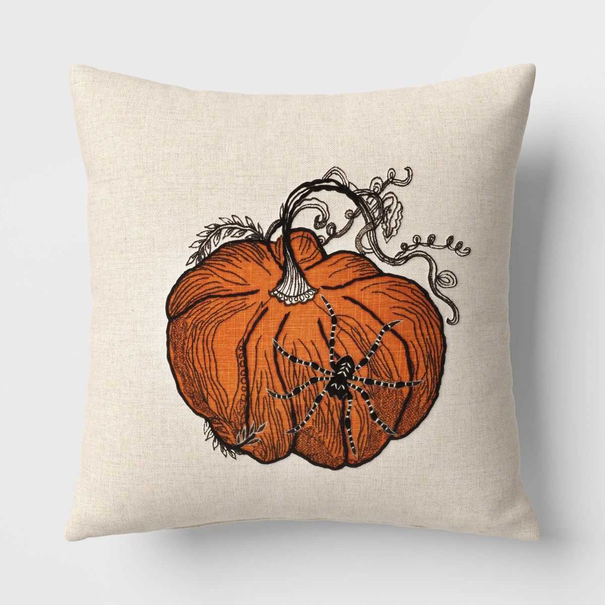 Pumpkin With Spider Cotton Square Halloween Throw Pillow Ivory - Threshold™ | Target
