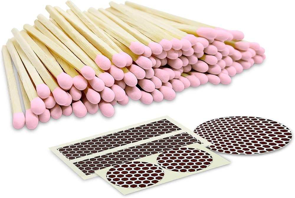 2" Light Pink Tip Safety Matches | Set of 100+ Bulk Artisan Matchsticks with Striker Stickers by ... | Amazon (US)