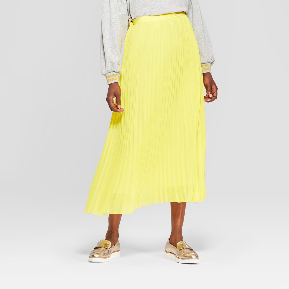 Women's Disney Princess Belle Pleated Midi Skirt (Juniors') - Yellow M | Target
