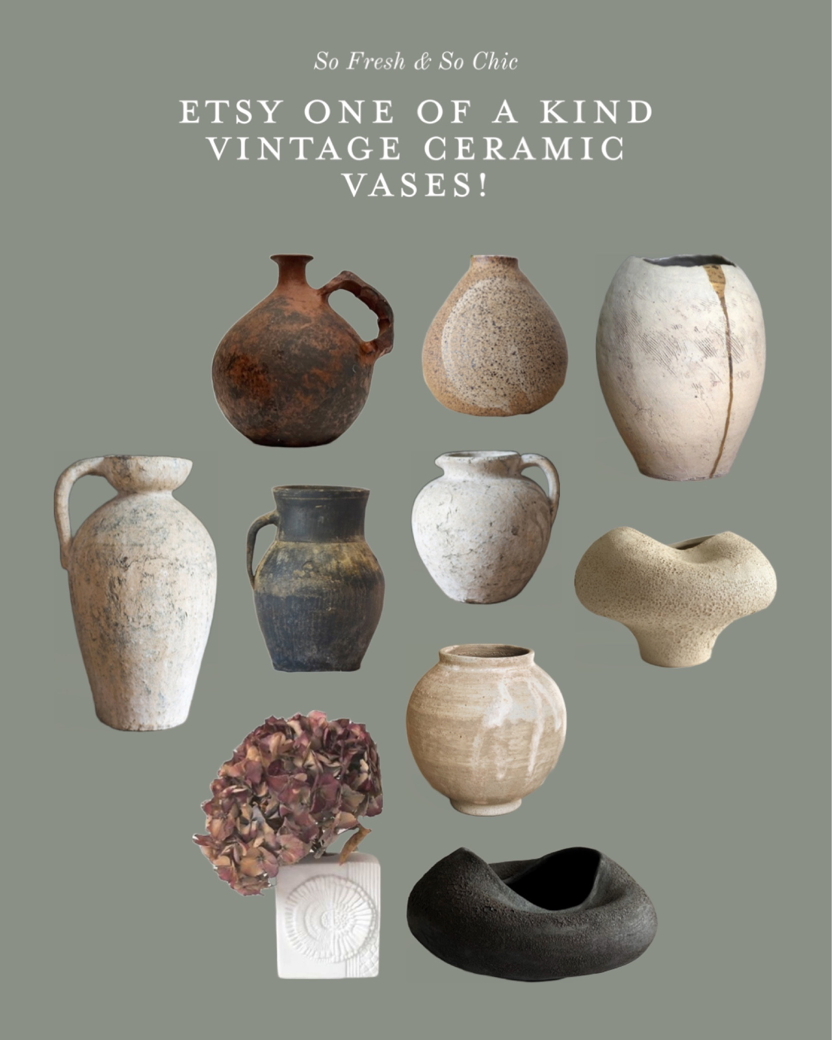 Vintage ceramic vases from Etsy! One of a kind. Run, don’t walk!
-
Coffee table decor - vintage vase - shelf decor - living room decor - bedroom decor - entryway home decor - black textured vase - white textured jug vase - square ceramic vase - black organic vase - jug handled vase 

#LTKunder100 #LTKhome