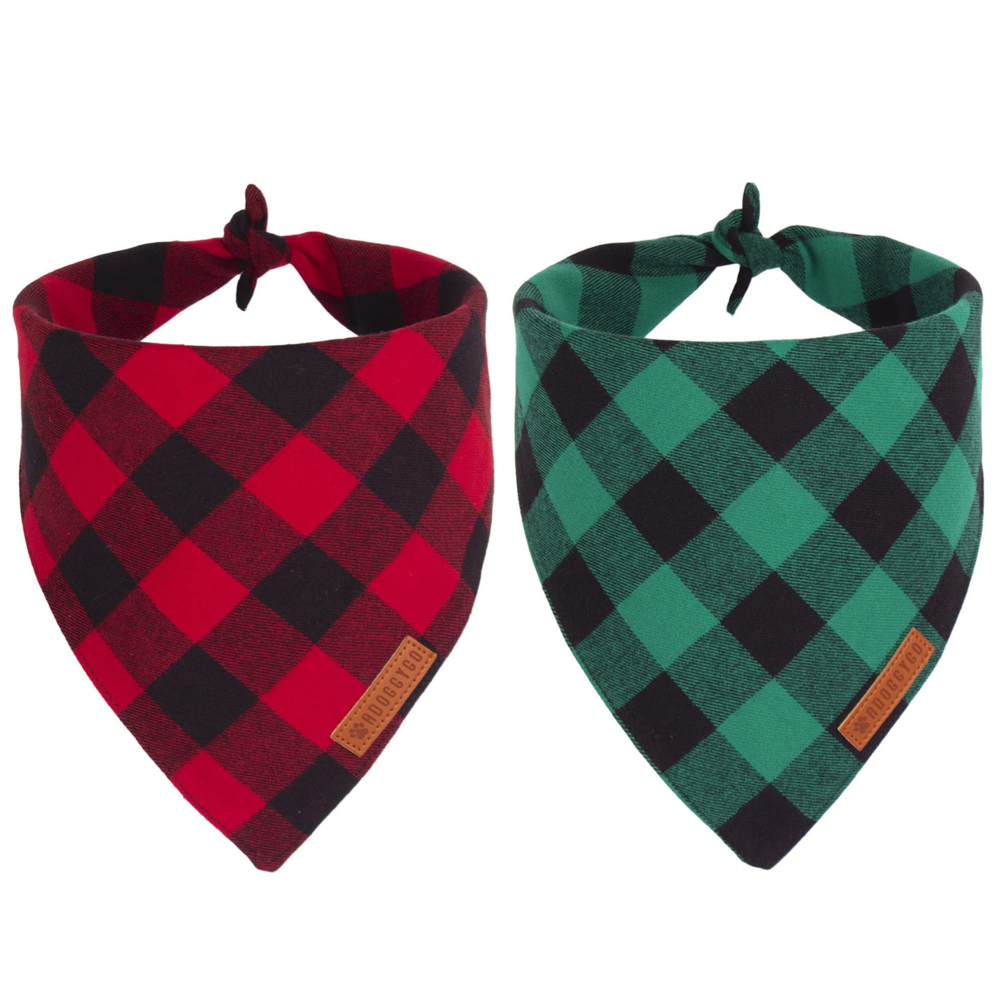 ADOGGYGO Christmas Dog Bandanas 2 Pack, Premium Cotton Fabric, Multiple Sizes Offered, Red Green Plaid Bandanas for Medium Large Dogs (Large, Xmas) | Amazon (US)
