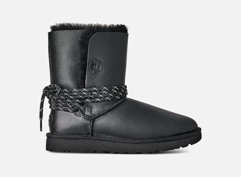 UGG® Women's Bailey Tie Leather Sheepskin Classic Boots in Black, Size 5 | UGG (US)