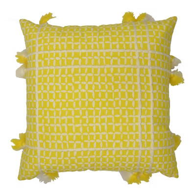 Oversized Square Reversible Printed Cotton Pillow with Tassels Yellow - Opalhouse™ | Target