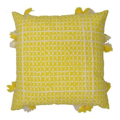 Oversized Square Reversible Printed Cotton Pillow with Tassels Yellow - Opalhouse™ | Target