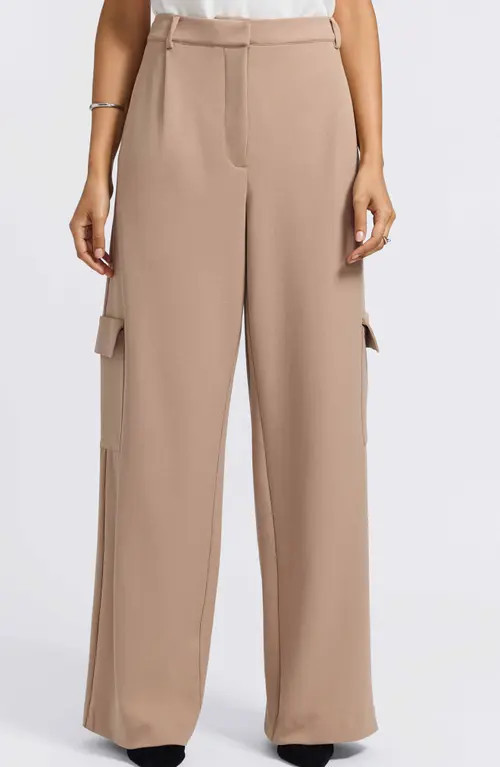 Foxcroft Elizabeth Wide Leg Pants in Khaki Beige at Nordstrom, Size Medium | Nordstrom