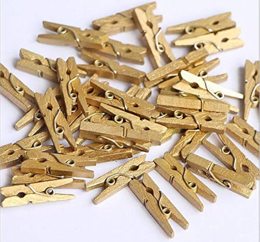 iKammo 50pcs Wood Gold Clothespins Mini Wooden Gold Clothes Pins for Photo Peg Pin Compatible Gif... | Amazon (US)
