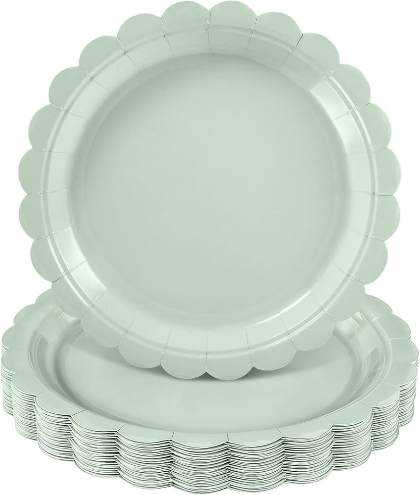 NatNarr 30 Pcs Sage Green Paper Plates 9 Inch Disposable Scalloped Wedding Plates Cute Dessert Ca... | Amazon (US)