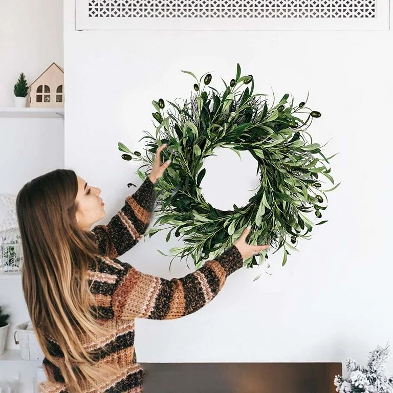Spring Artificial Olive Wreath for Front Door Holiday Decoration Hanging Decorations Summer Green... | Walmart (US)