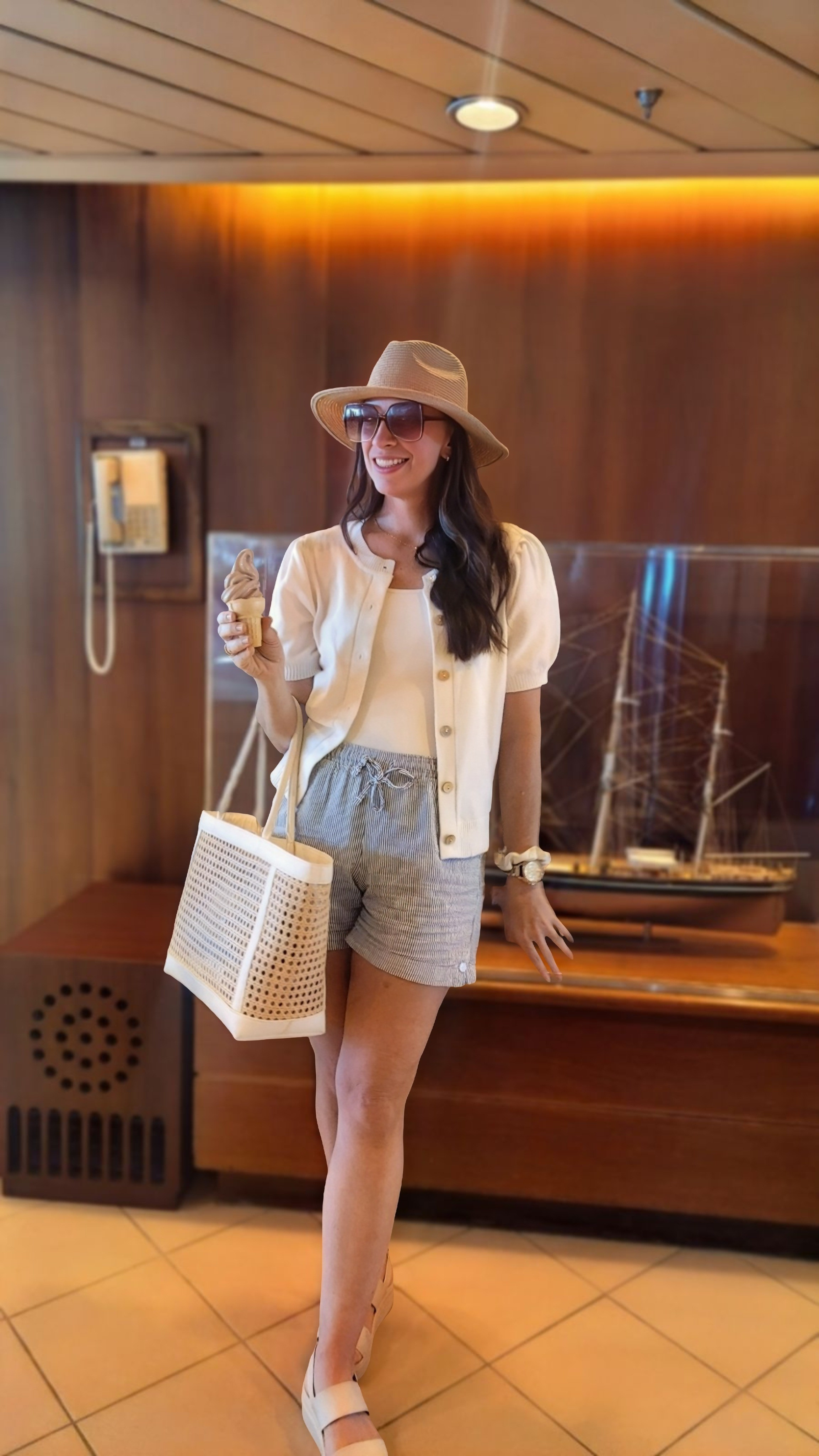 Ice cream on the last day of the cruise just hits different 🍦Keeping it light, comfy, and cute for our final sea day—easy shorts, a soft tank, my favorite cardigan, and walk-all-day sandals. This outfit was perfect for wandering the ship, grabbing dessert, and soaking up every last vacation minute.Everything I wore is linked here 👇#CruiseOOTD #LastDayOfVacation#CruiseStyle #CruiseOutfits#ResortCasual #VacationStyle#LTKTravel #LTKStyle#WesternCaribbeanCruise#WhatIWore #EasyOutfit#MomStyle #Over40Style#ComfyAndCute #TravelCapsule

#LTKootd #LTKTravel #LTKOver40