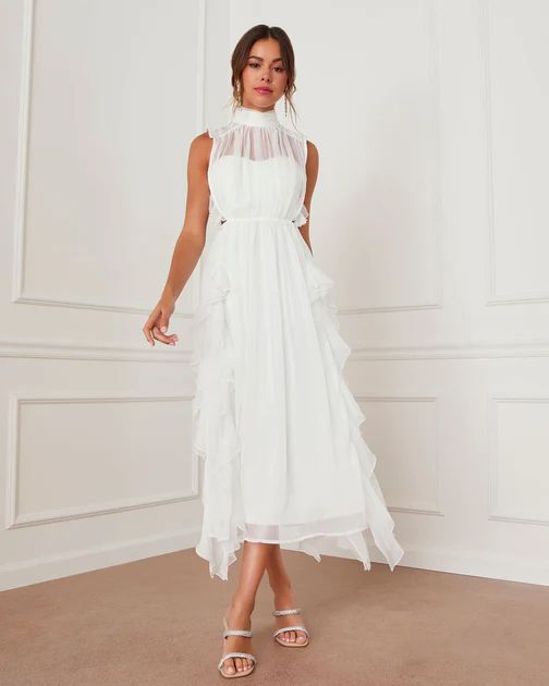 Carina Ruffle Midi Dress - White - SALE | VICI Collection