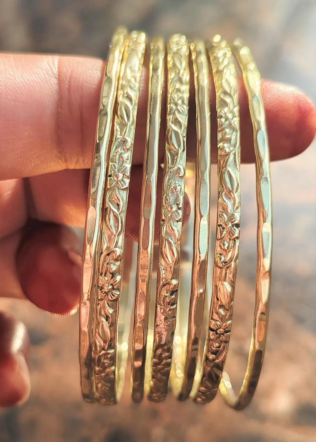 24k Gold Plated Brass Bangle Set: West Indian Stacking Bracelets | Etsy (US)