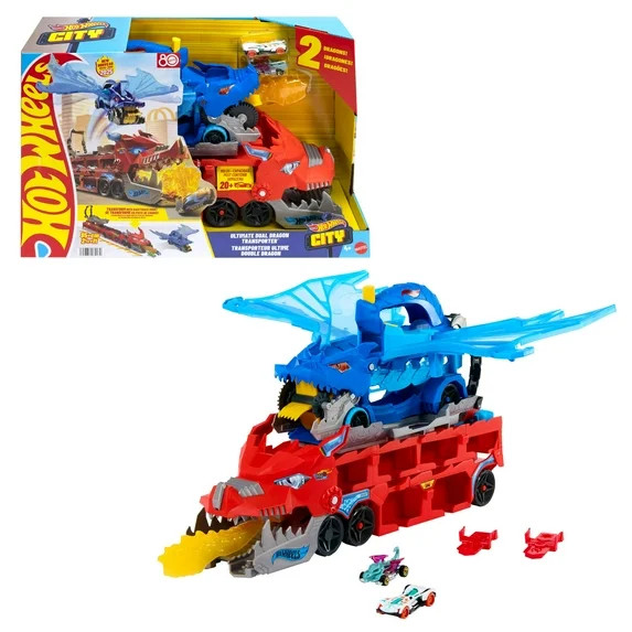 Hot Wheels City Hot Wheels Ultimate Dual Dragon Transporter & 2 1:64 Scale Toy Cars | Walmart (US)