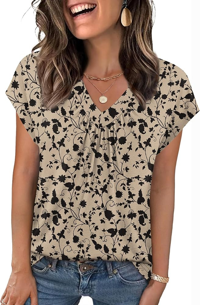 Zeagoo Womens Tops Short Sleeve V Neck Shirts Summer Dressy Casual Business Clothes Work Blouses ... | Amazon (US)