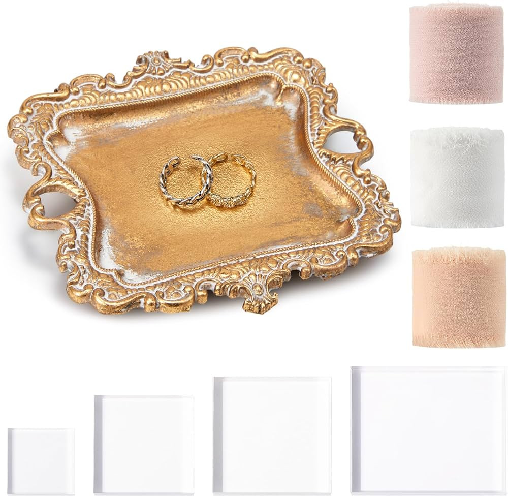 8 Pcs Flat Lay Props Set Include 1 Jewelry Tray Vintage Decor 4 Acrylic Clear Stamp Display Block... | Amazon (US)