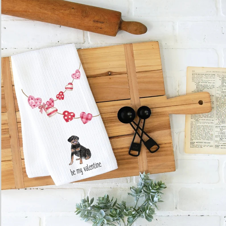Valentine's Day Kitchen Towel, Dish Towel, Tea Towel, Rottweiler Towel, Kitchen Towel Dog, Dog Ki... | Etsy (US)