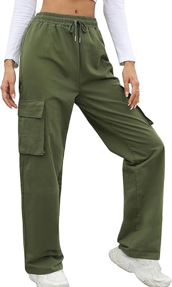 Xukk Cargo Pants for Women Hight Waist Straight Leg Parachute Pant Drawstring Loose Baggy Y2K Swe... | Amazon (CA)