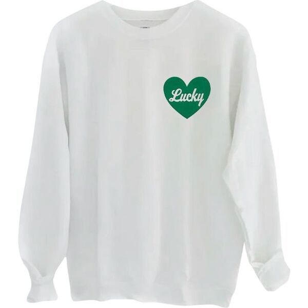 Women's Lucky Heart Adult Sweatshirt, White | Maisonette