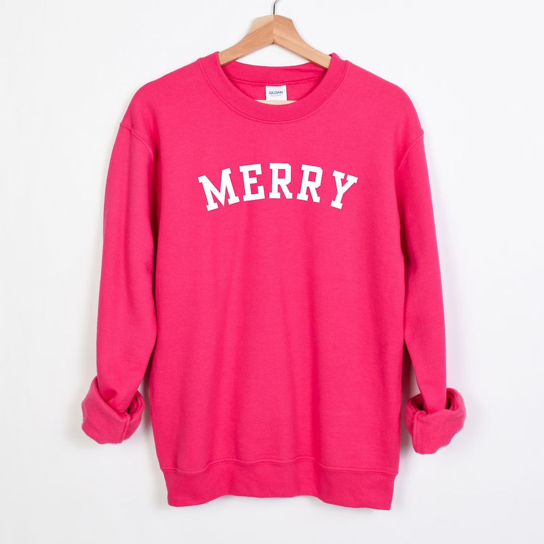 Merry Christmas Sweatshirt Holiday Shirt Merry Basic Text - Etsy | Etsy (US)