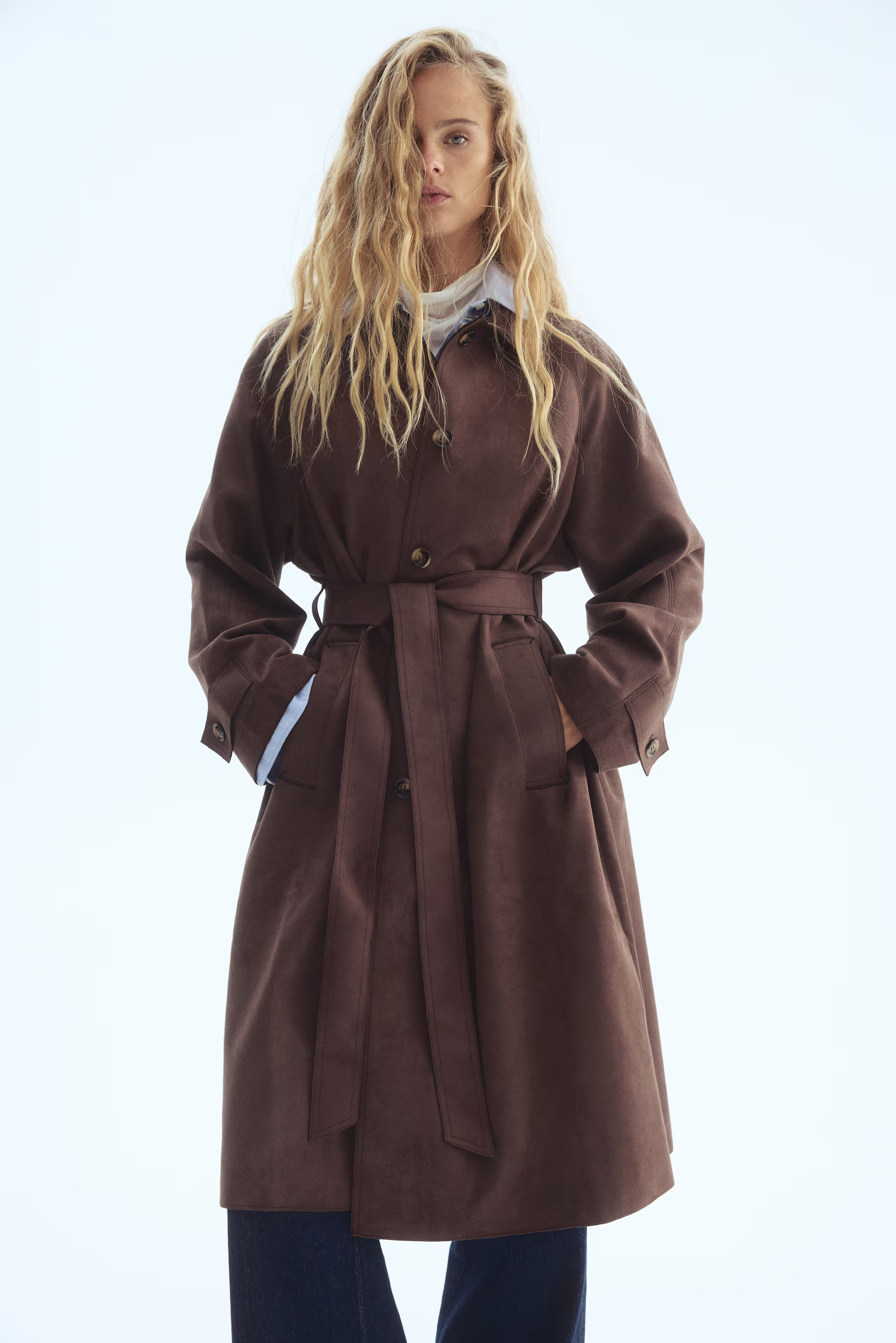 Tie-belt coat - Dark brown - Ladies | H&M GB | H&M (UK, MY, IN, SG, PH, TW, HK)