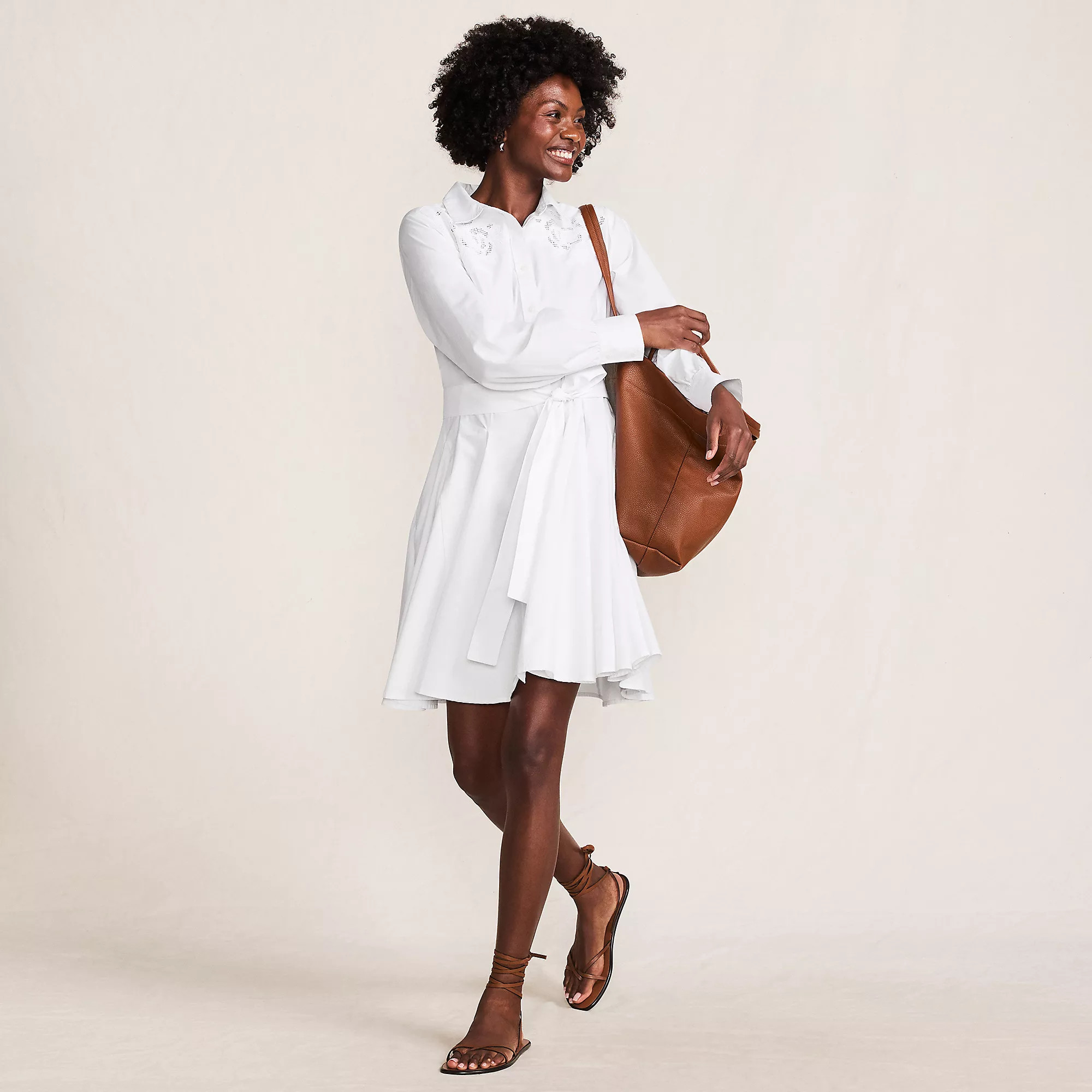 Women's Embroidered Poplin Button Front Dress with Godets | Lands' End (US)