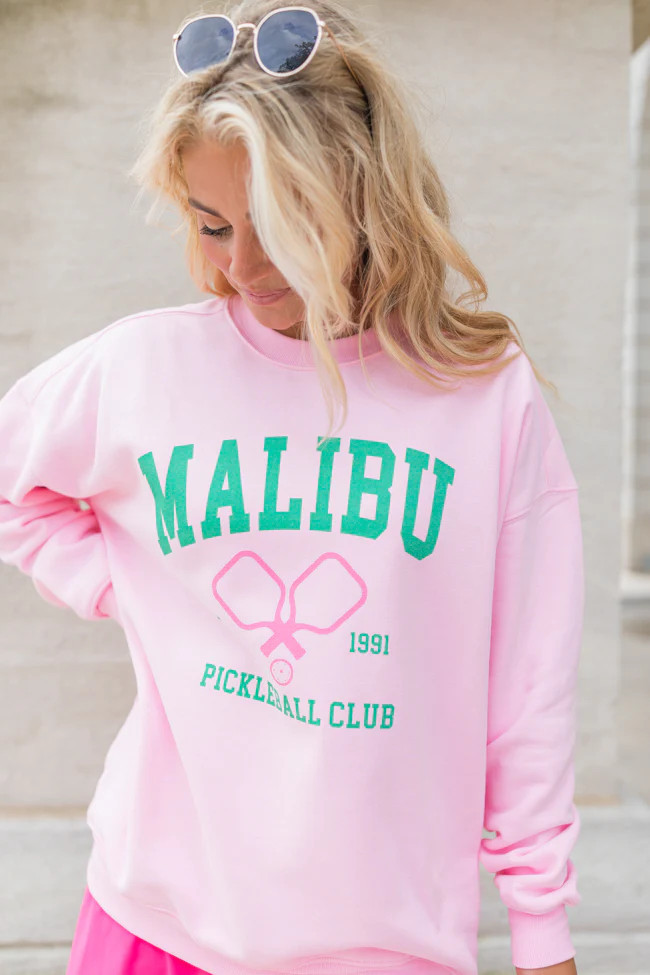 Malibu Pickleball Light Pink Oversized Graphic Sweatshirt | Pink Lily