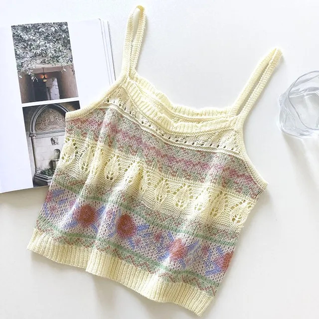 DIYI - Floral Patterned Pointelle Knit Camisole Top | YesStyle Global
