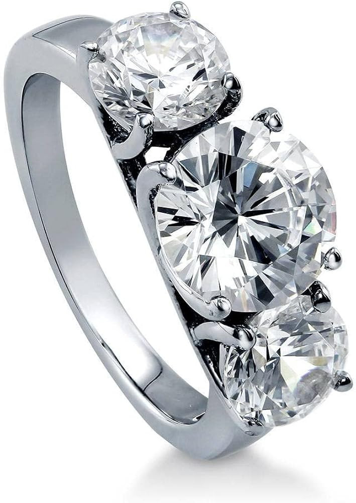 BERRICLE Sterling Silver 3-Stone Wedding Engagement Rings 2 Carat Round Cut Cubic Zirconia CZ Rin... | Amazon (US)