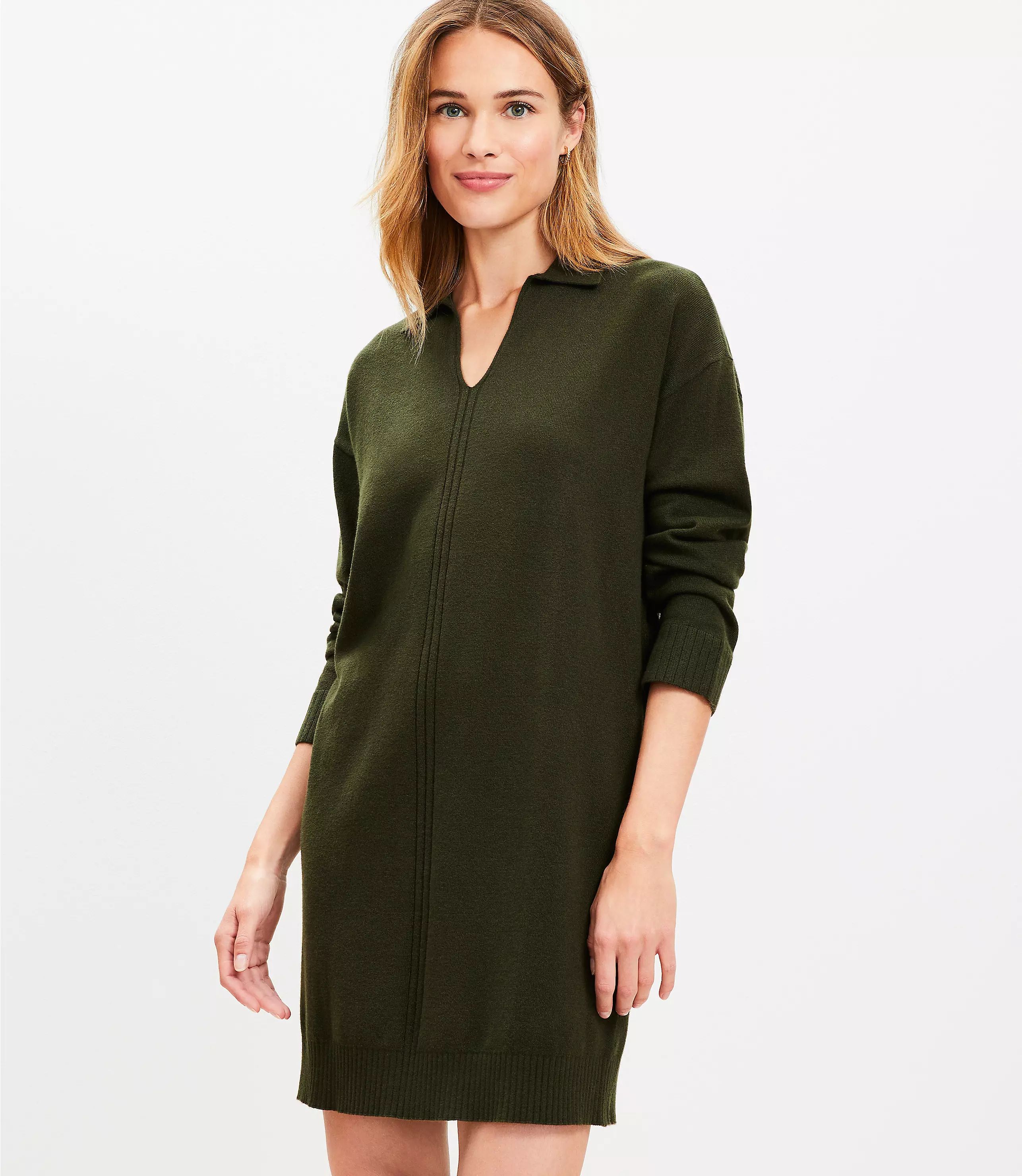 Petite Rib Trim Collared Mini Sweater Dress | LOFT