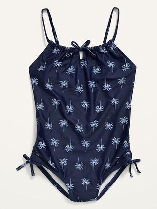 Patterned Cinch-Tie One-Piece Swimsuit for Girls | Old Navy (US)
