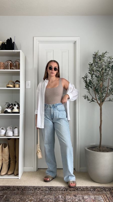 @lindseyressler 5 days of easy summer outfits ☀️⁠
⁠
When in doubt, jeans +a bodysuit! This is a classic, easy summer look that can be recreated over and over again. Jeans, button up shirt, and bodysuit all from @abercrombie 🥰⁠
⁠
Jeans: 28L curve love 
Bodysuit: S
Shirt: M 
.⁠
.⁠
.⁠
.⁠
linen shorts, summer fashion, summer outfit, outfit inspo, minimal style, fashion inspo, outfit ideas, street style, Pinterest aesthetic, Pinterest girl, styling reels, summer style, summer style, casual chic, casual outfit idea. 

#LTKunder50 #LTKstyletip #LTKunder100