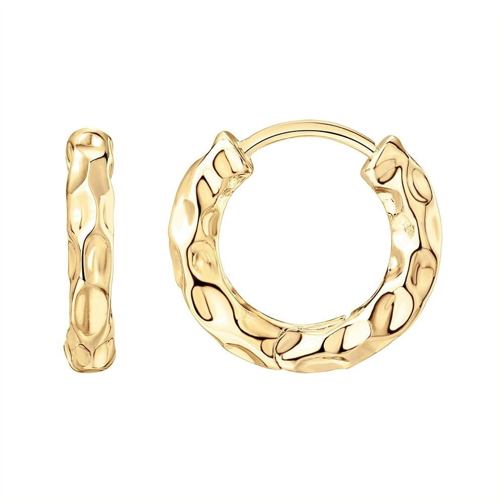 PAVOI 14K Gold Plated 925 Sterling Silver Post Ultra Thick Huggie Earring | Women's Mini Hoop Ear... | Amazon (US)