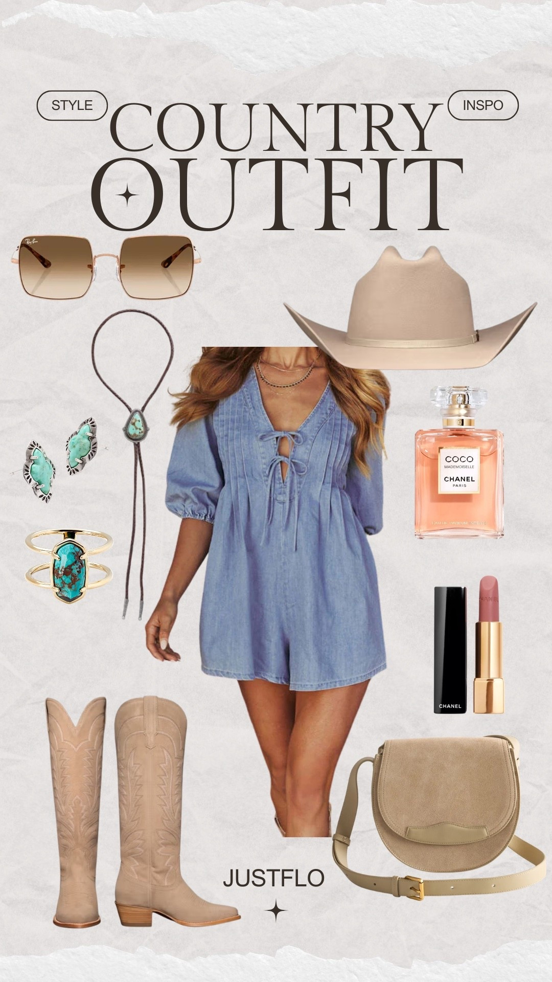 Country concert ready 🤎✨

This denim romper + cowboy boots combo is the perfect effortless western look. I paired it with turquoise jewelry for that classic country touch and neutral accessories to keep the outfit chic and balanced. Add a cowboy hat and sunnies and you’re ready for a concert, rodeo, girls’ night, or a fun spring/summer event.

I love how this look feels comfortable, feminine, and a little western glam all at the same time.

Everything is linked for you here 👢🤍

#LTKStyle #LTKSeasonal #LTKFindsUnder100 #CountryStyle #WesternStyle #CowgirlStyle #CountryConcertOutfit #WesternFashion #SpringOutfitIdeas #DenimRomper #CowgirlBoots #TurquoiseJewelry #NeutralStyle #JustFloStyle
#Country #outfit #ootd

#LTKootd #LTKFestival #LTKSeasonal