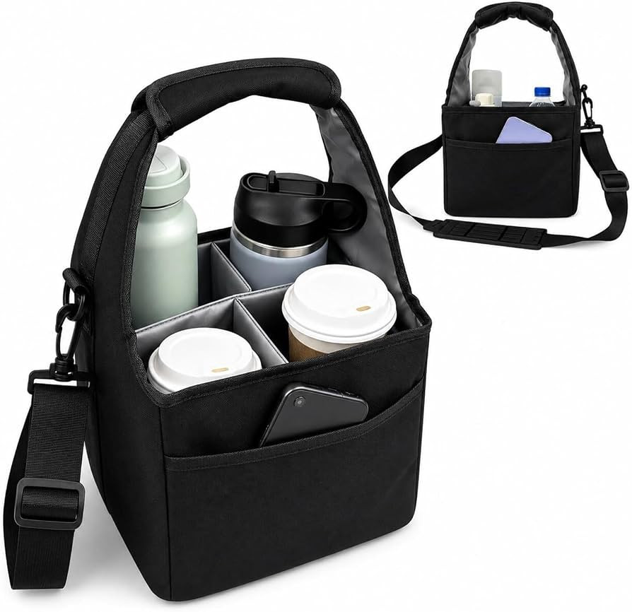 Reusable Drink Carrier Tote Bag with Handle Family Size 4 Compartment Water Bottle Holder with Ad... | Amazon (US)