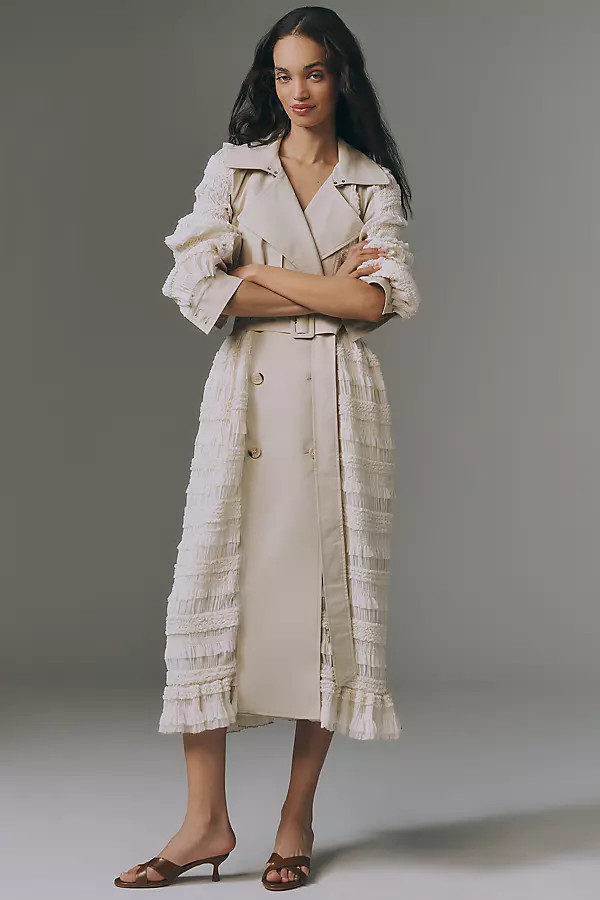 Avec Les Filles Ruffled Fabric-Mix Trench Coat | Anthropologie (US)