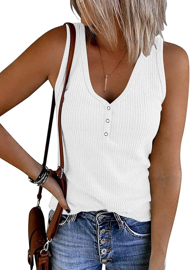 TECREW Womens Sleeveless V Neck Tank Tops Summer Casual Ribbed Button Henley Shirts | Amazon (US)