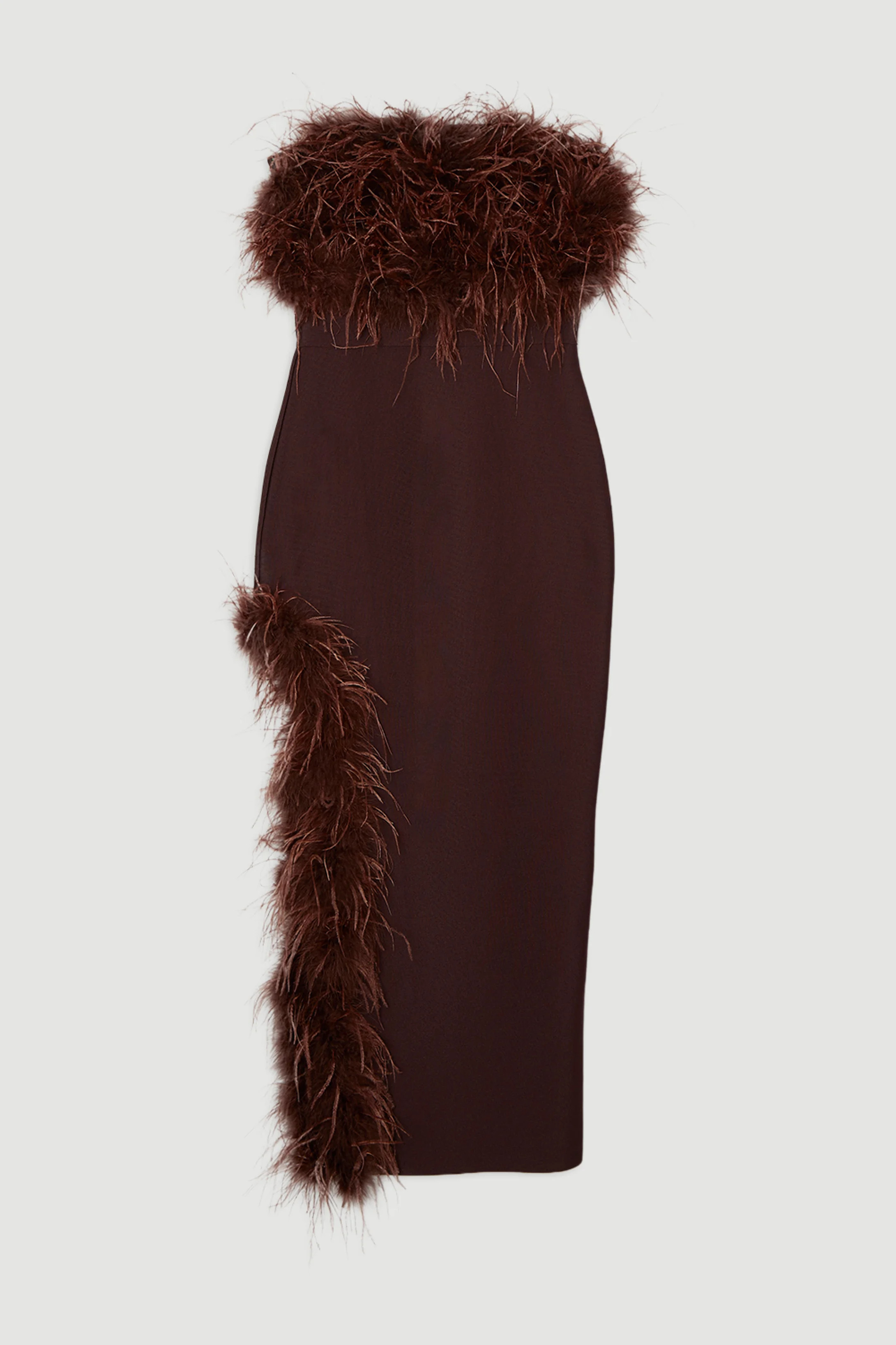 Figure Form Bandage Feather Detail Bandeau Knit Midi Dress | Karen Millen UK + IE + DE + NL