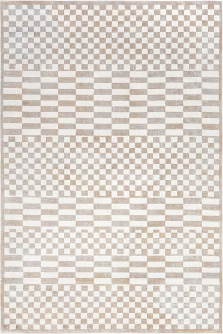 Beige Kallie Washable Tiled 4' x 6' Area Rug | Rugs USA