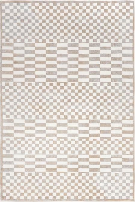 Beige Kallie Washable Tiled 4' x 6' Area Rug | Rugs USA