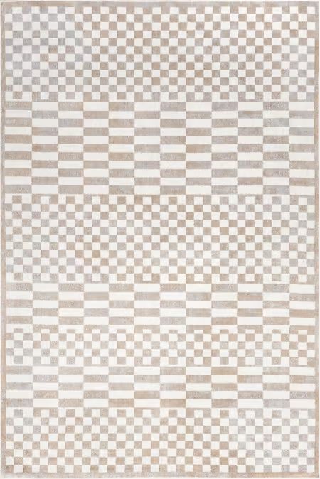 Beige Kallie Washable Tiled 4' x 6' Area Rug | Rugs USA